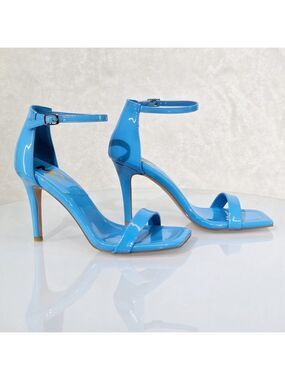 NIB NEW Jessi Blue Patent 3.75" Stiletto High Heels Open Toe Sandals Shoes